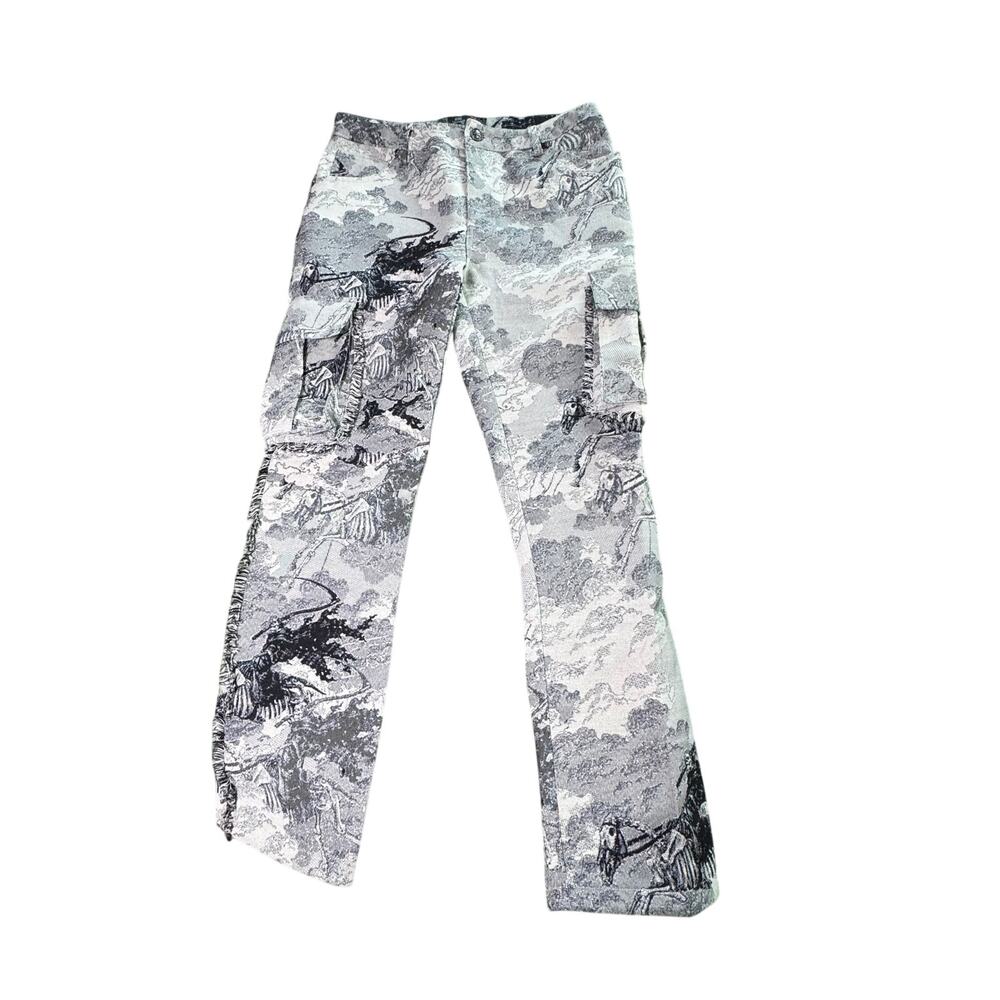 Rebel Minds Wide Leg Cargo Jeans Jacquard Skeleton Toile Goth Y2K 32x30